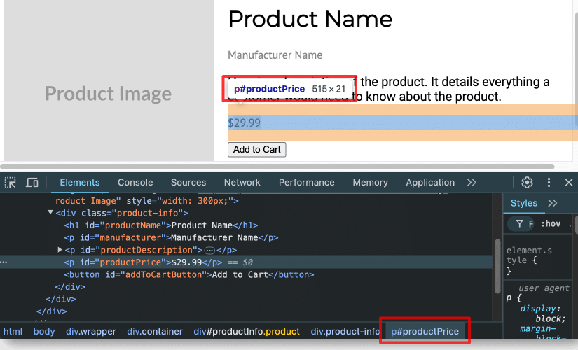 Ví dụ về CSS selector để tìm thẻ img trong div productimage