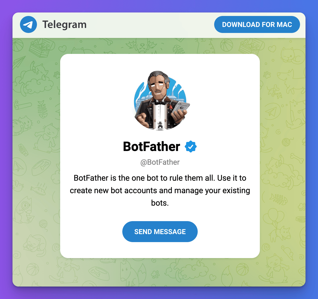 Giao diện BotFather trên Telegram